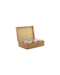 Tea box bamboo with 6 canisters bamboo natural