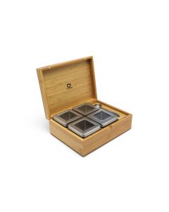Tea box  4 canisters  and spoon bamboo natural