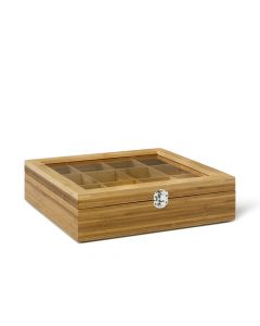 Tea Box 12 comp.with window bamboo natural