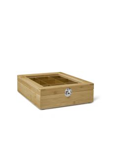 Tea box 9 comp. with window bamboo natural