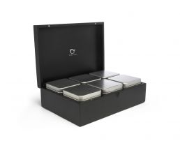 Tea box bamboo with 6 canisters bamboo black