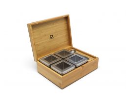 Tea box  4 canisters  and spoon bamboo natural