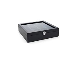 Tea box 12 comp.with window bamboo black