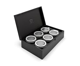 Tea box + 6 canisters round + spoon black