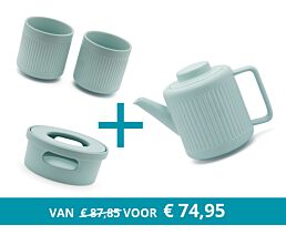 Teapot Skagen with tea warmer and 2 mugs, light blue