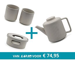 Teapot Skagen with tea warmer and 2 mugs, light grey