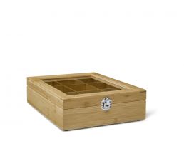 Tea box 9 comp. with window bamboo natural